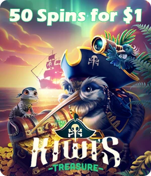 www.KiwisTreasure.com · New Zealand Casino – 50 Spins for just $1