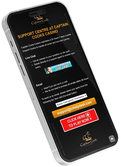 www.CaptainCooks.casino - Support Centre Screenshot